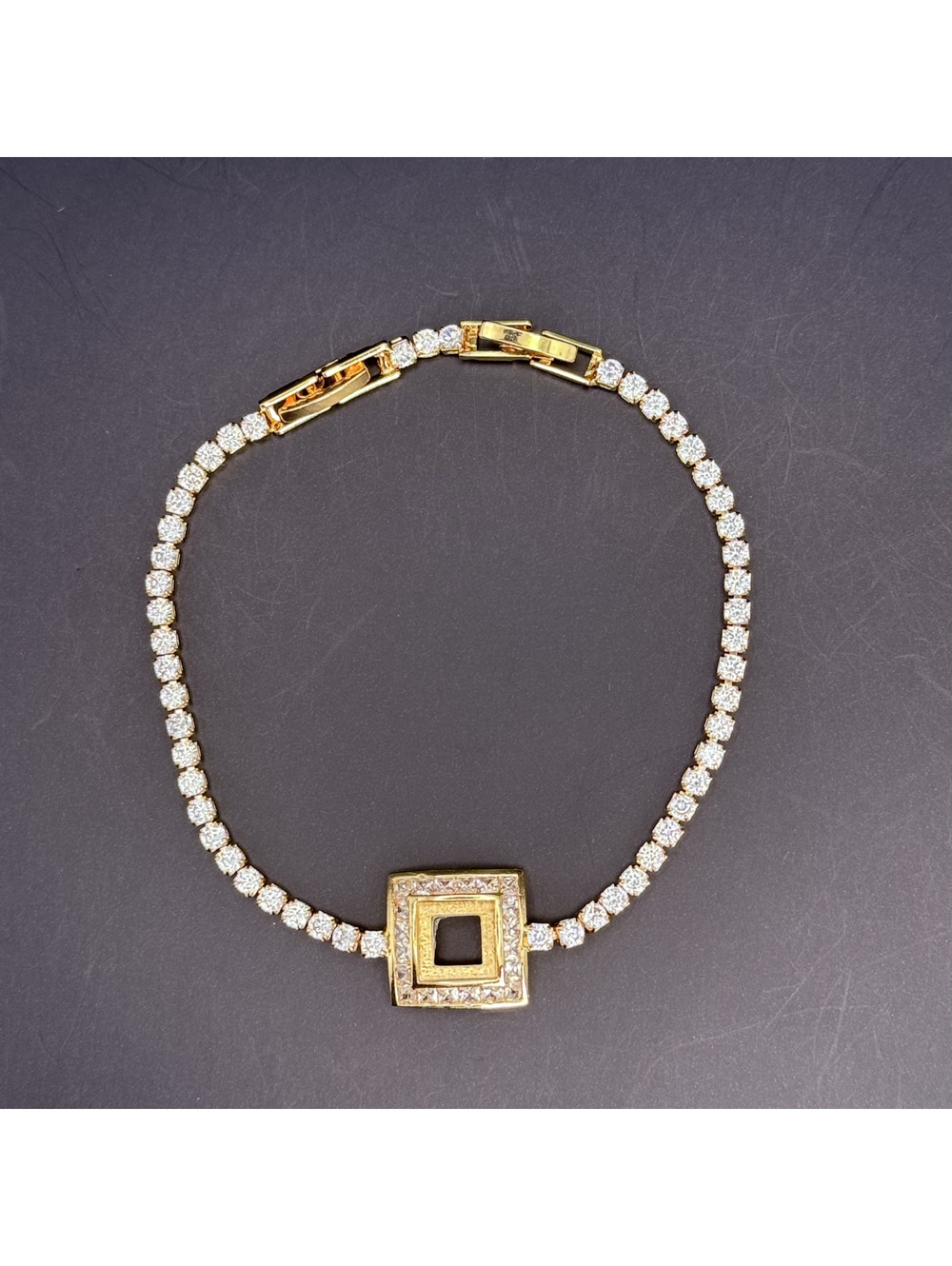candy+clover square pave accent tennis gold tone bracelet